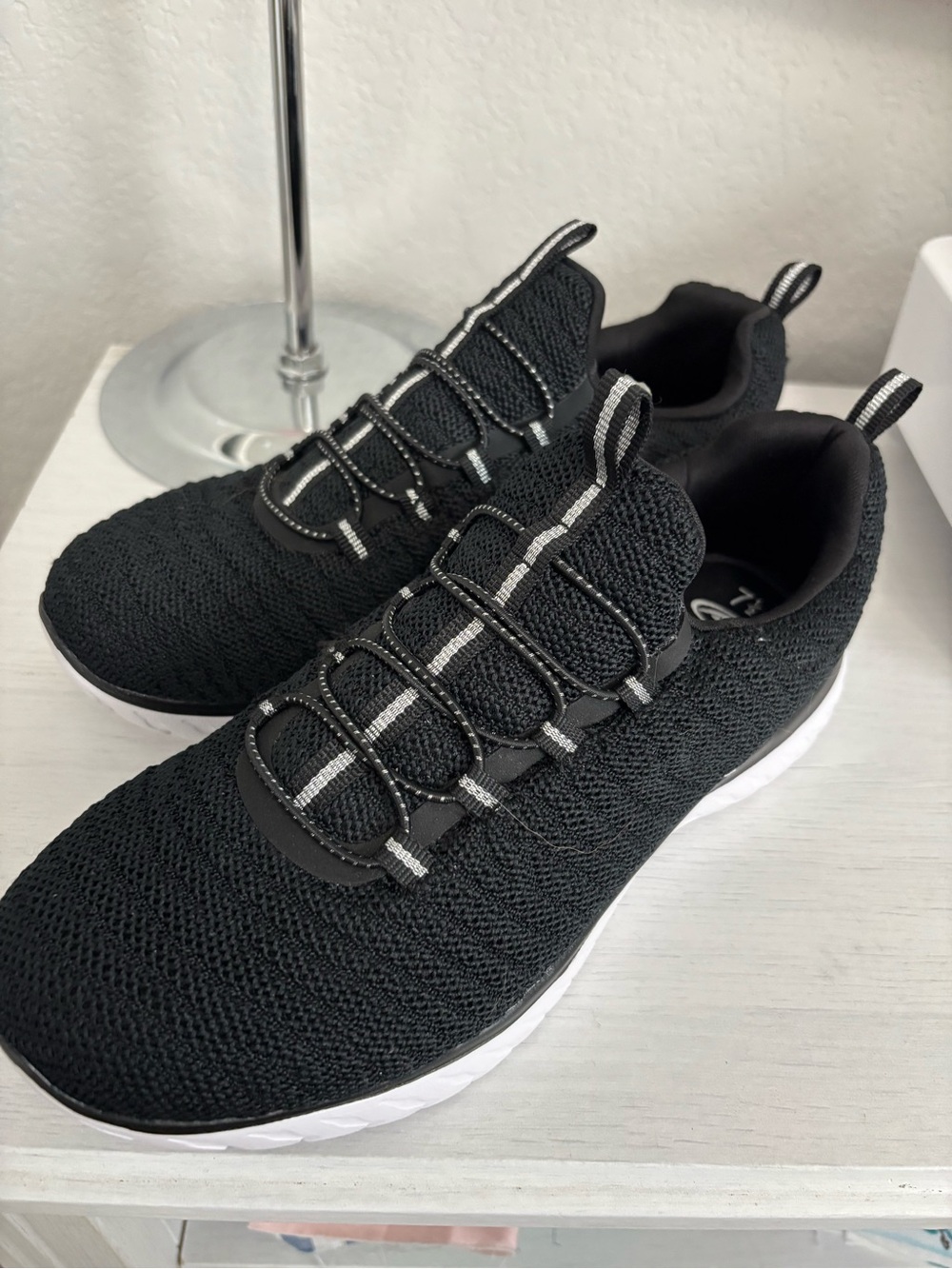Athletic Works Women's Black Knit Slip-On Athletic Shoes with White Sole